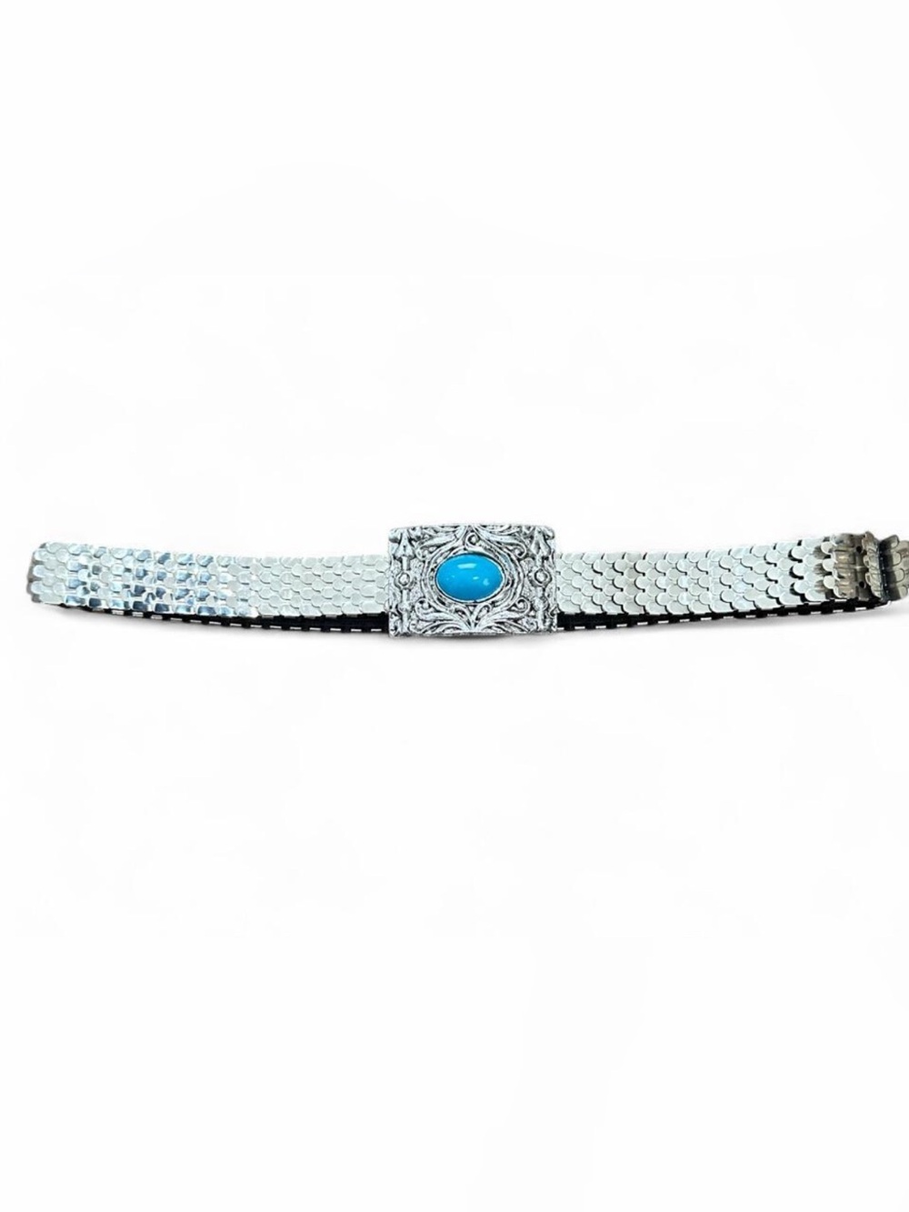 Vintage Silver Tone Stretch Belt Turquoise Cabochon Western Southwestern 24”